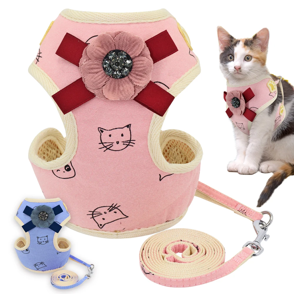 

Cute Cat Harness and Leash Set Mesh Puppy Cat Harnesses Walking Pet Vest Adjustable for Small Medium Dogs Cats Chihuahua Yorkies