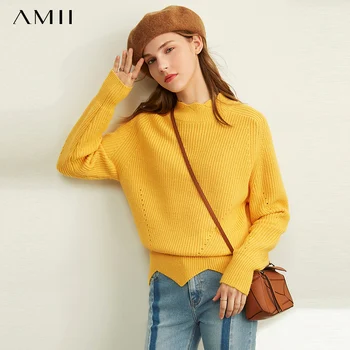 

Amii Minimalist Irregular Sweater Winter Women Elegant Solid Loose Warm Female Pullover Sweater 11920234