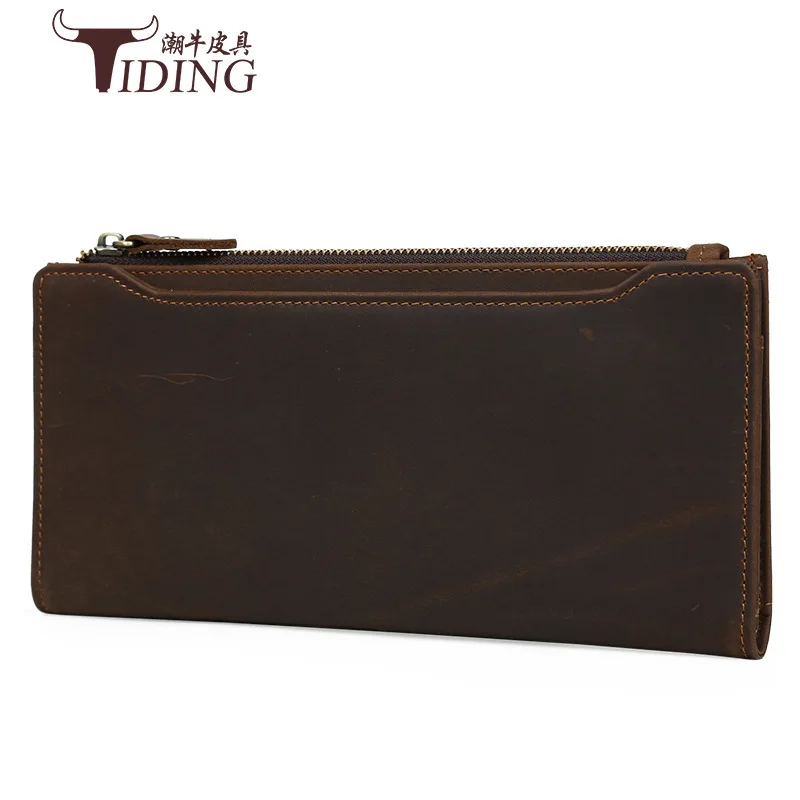 

Tiding Women's Full-grain Leather Large Capacity Long Wallet Handbag Mobile Phone Bag Multi-functional Men's Wallet Card Bit Mor