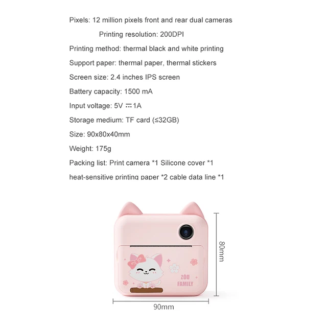 Children Instant Print Camera 12MP Children Digital Camera Toys Cartoon 1080P HD Video Photo Thermal Dual Camera With Kids Gift 6