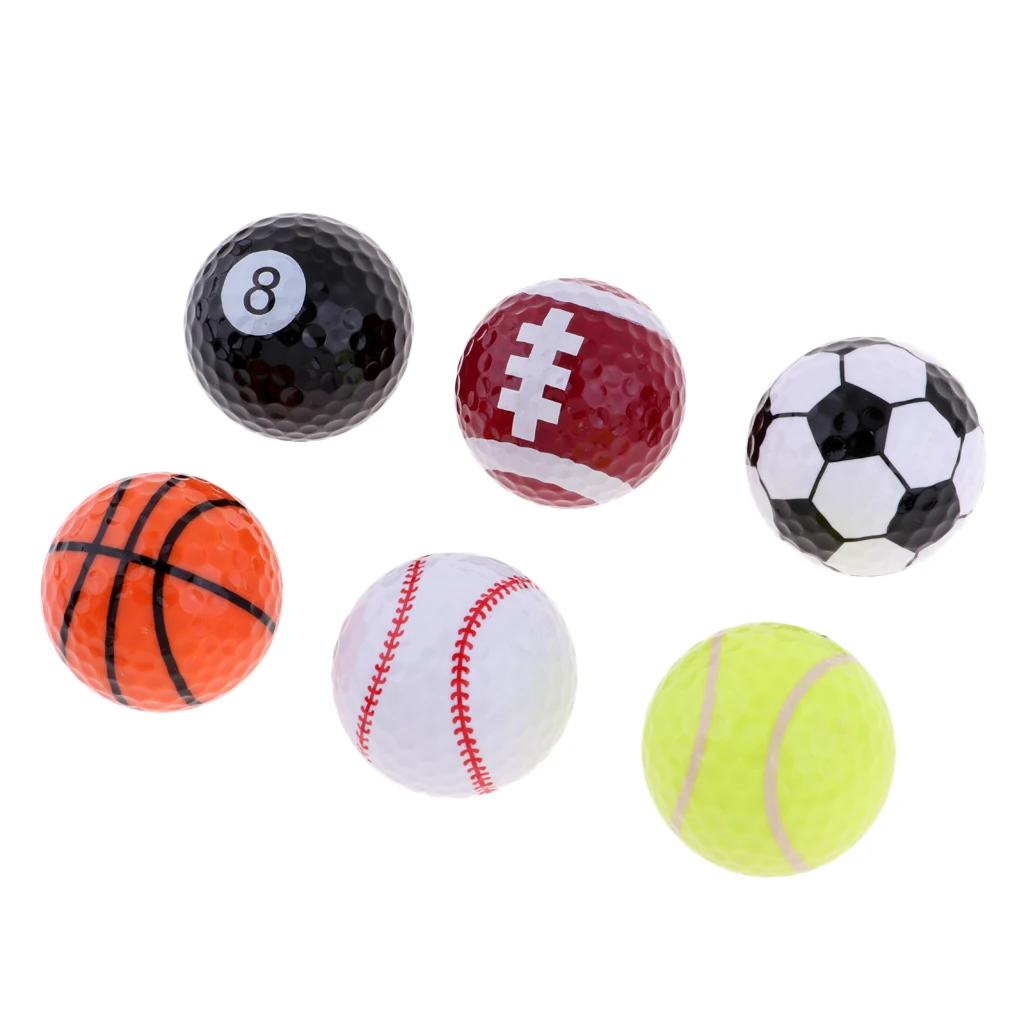 Set of 6 Sports Novelty Golf Balls Tour Novelty Gift Fun Sports Golf Balls