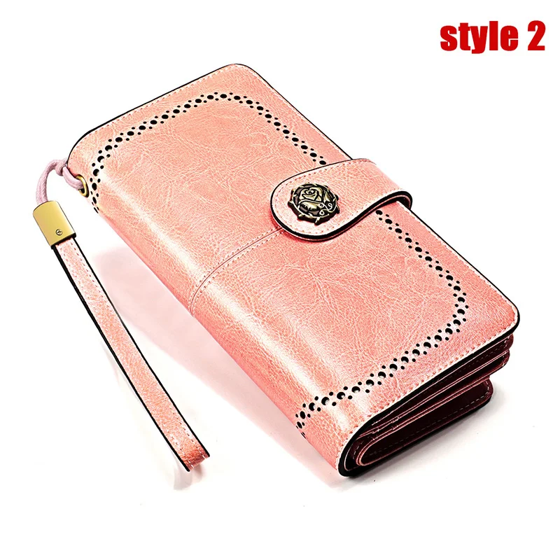 Женские кошельки, натуральная кожа, RFID Блокировка, функциональный кошелек на молнии, длинный держатель для карт, большая вместительность, Дамский кошелек для монет - Цвет: Style 2 Pink