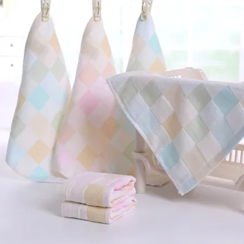 

Pure Cotton Gauze Lattice Kerchief Handkerchief Bibs Children Commodity Double Layer Plaid Gauze Hook Home
