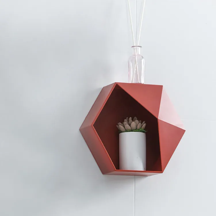 Настенный геометрический Настенный декор для гостиной, полка для ванной комнаты, шестигранная полка для хранения#35 - Цвет: Red