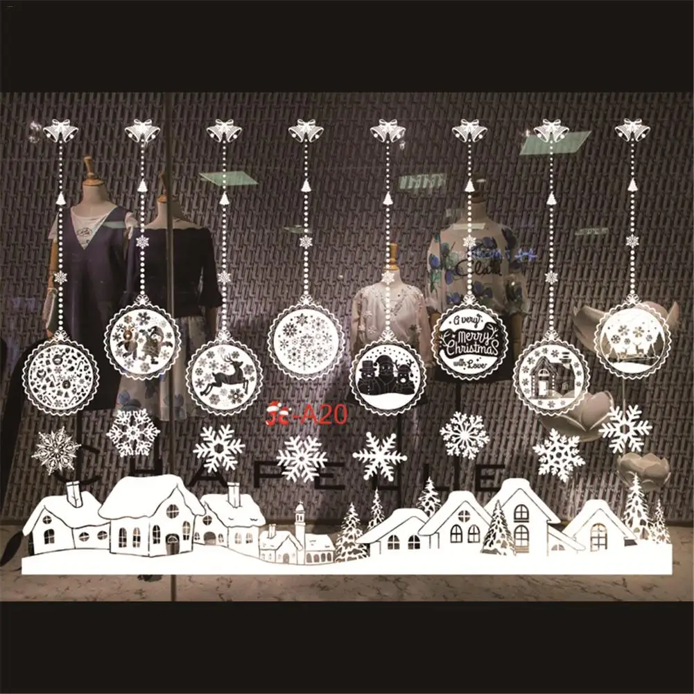 Белая рождественская ёлка, олень, стеклянные наклейки на окна, без клея, электростатические наклейки Рождественская стеклянная ваза, декоративные наклейки, изображение