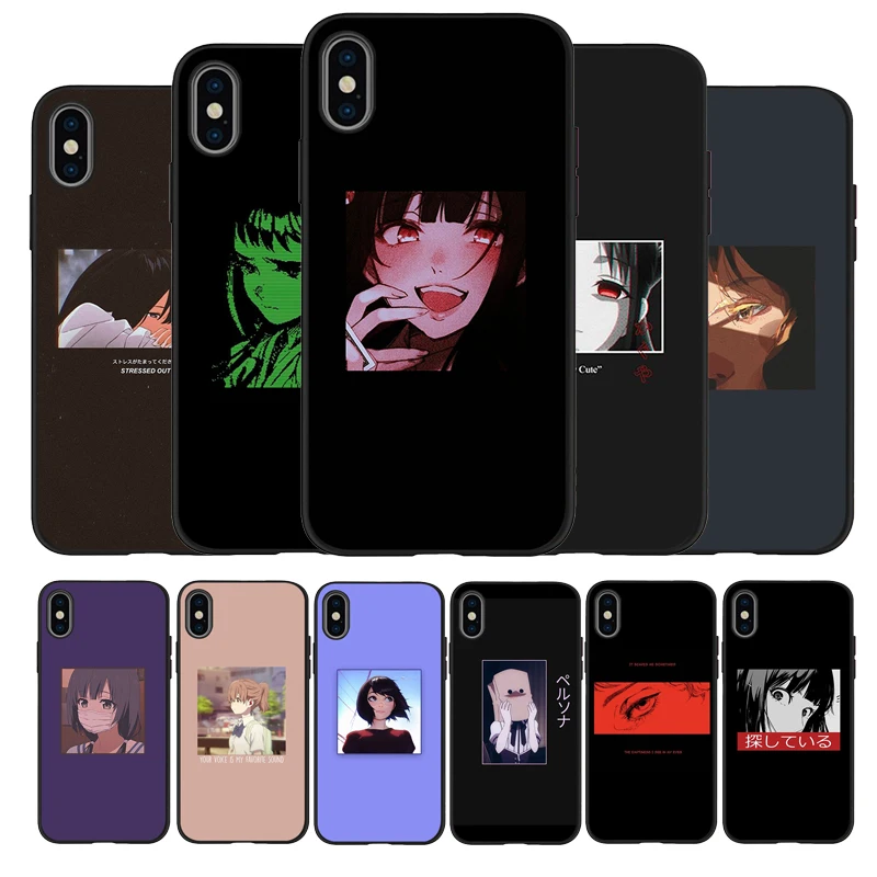 Черный силиконовый чехол из ТПУ для iPhone 11 12 Pro X XR XS MAX 5 6 7 8 Plus SE 2020 в японском аниме |