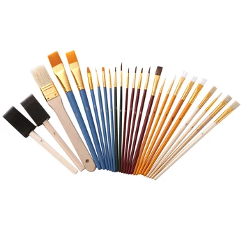

25 Pcs/set Multifunctional Nylon Hair Brush Set Student Oil Painting Pens School Supplies Wooden Pole Art Stationery