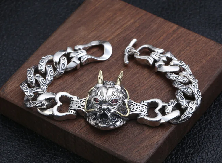 925 пробы серебряные мужские мифические создания браслет ювелирные изделия 20 см A4272