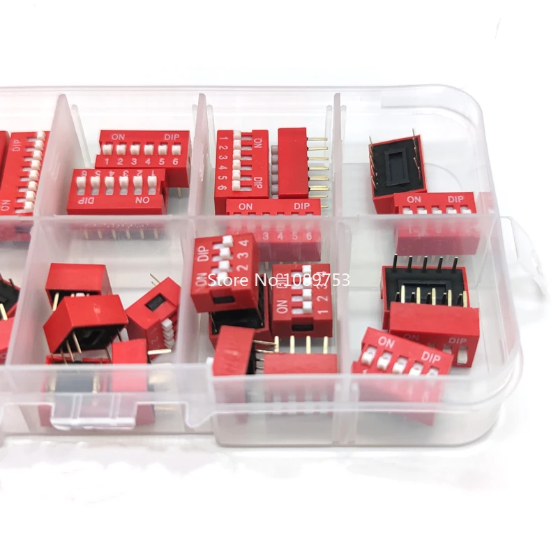 35 개/몫 딥 스위치 키트 1 2 3 4 5 6 8 웨이 2.54mm 토글 스위치 레드 스냅 스위치 혼합 키트 각 5PCS 조합 상자 세트