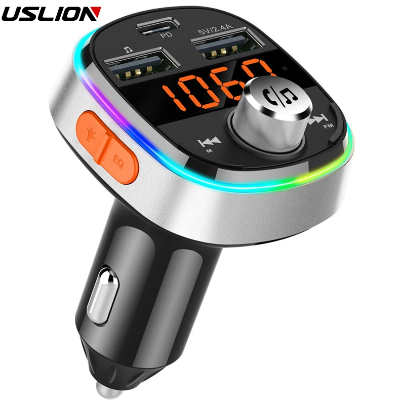 USLION Wireless Bluetooth Car Charger FM MP3 Player color Led PD3.0 Fast Kit Transmitter Dual USB Handsfree | Мобильные телефоны и