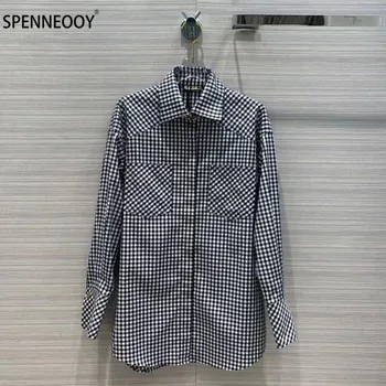 

SPENNYMOOR Designer Brand Autumn Vintage Plaid Blouse Shirt Women High-End Long Sleeve Cotton Buttons Tops