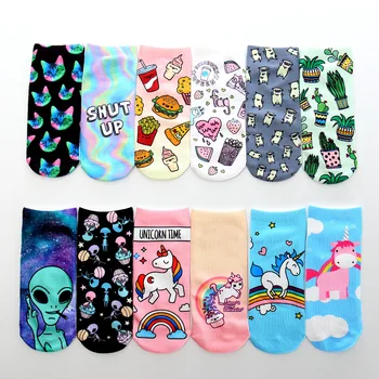 

Cute Multicolor Cartoon Printed Socks Women Ankle Socks Cartoon Animal Unicorn Printing Sock Funny Short Socks for female