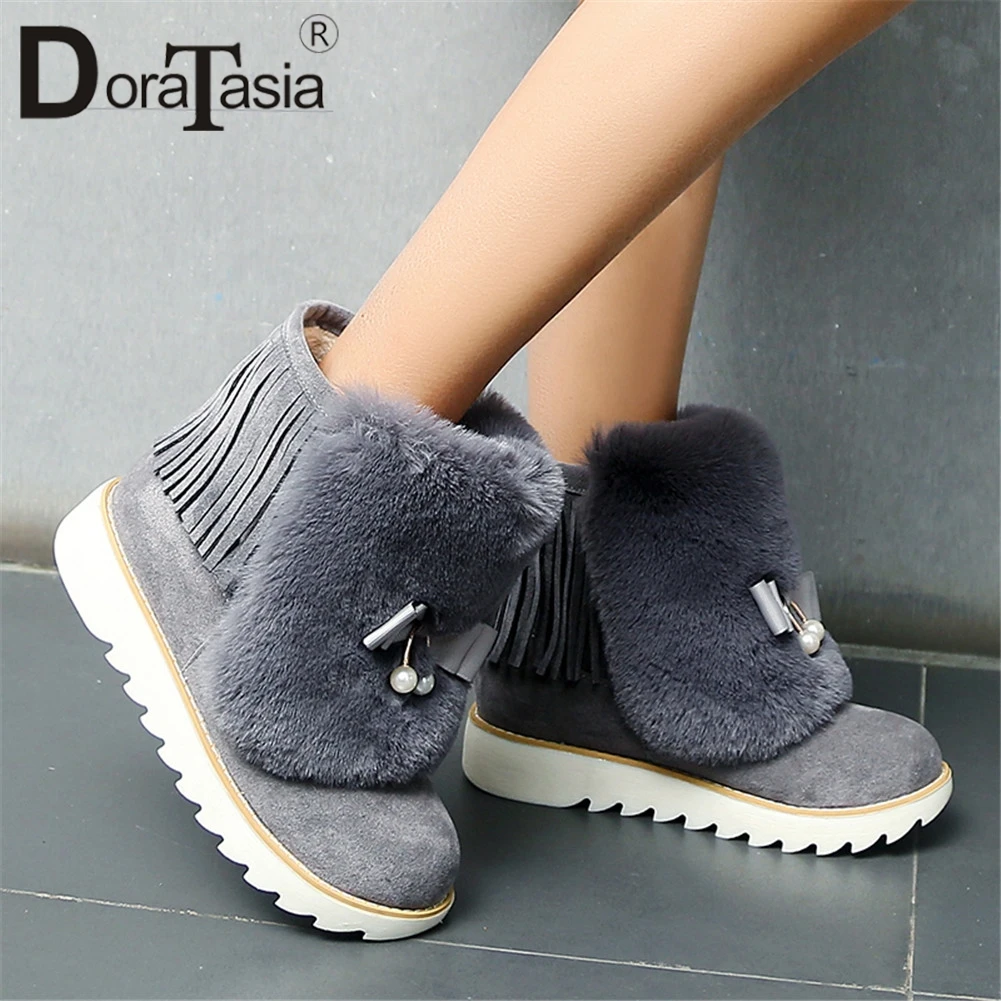 DORATASIA/новые женские ботинки на меху, большие размеры 34-44 Нескользящие зимние ботинки с бахромой обувь без застежки женские повседневные Мягкие ботильоны