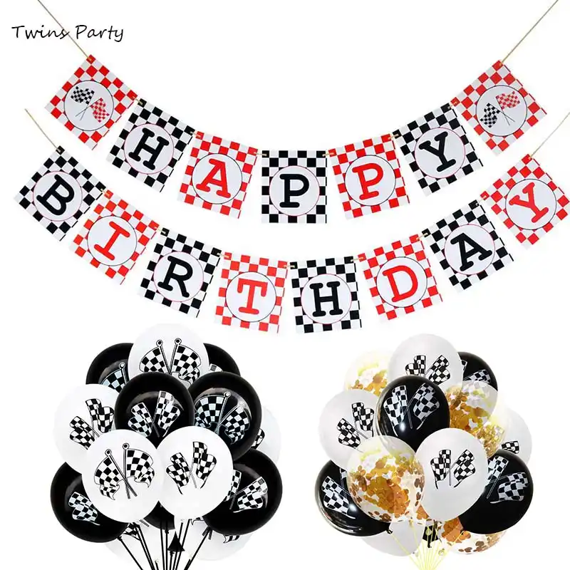 Twins Party Racing Car Themes Happy Birthday Banner Traffic Signs