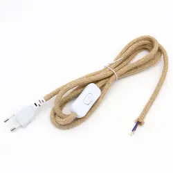 Vintage Hemp Jute Rope Braided Power Cord with On/Off Switch - 2 Meter Length, 220V EU Plug (2m  round white)
