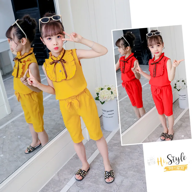 

Girls Lace Collar Set New Style Korean-style Middle And Large Children Western Style Sports Set Little Girl Fashionable Two-Piec