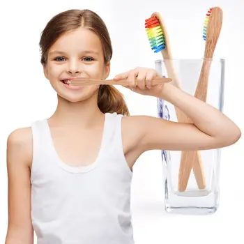 

1 piece rainbow wooden bamboo colorful head bamboo toothbrush soft bamboo fiber wooden handle adult children oral care