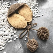 Винтажные шерстяные наушники с ушками, милые теплые вязаные наушники для девочек на осень и зиму, аксессуары для головы, одноцветные наушники с помпоном