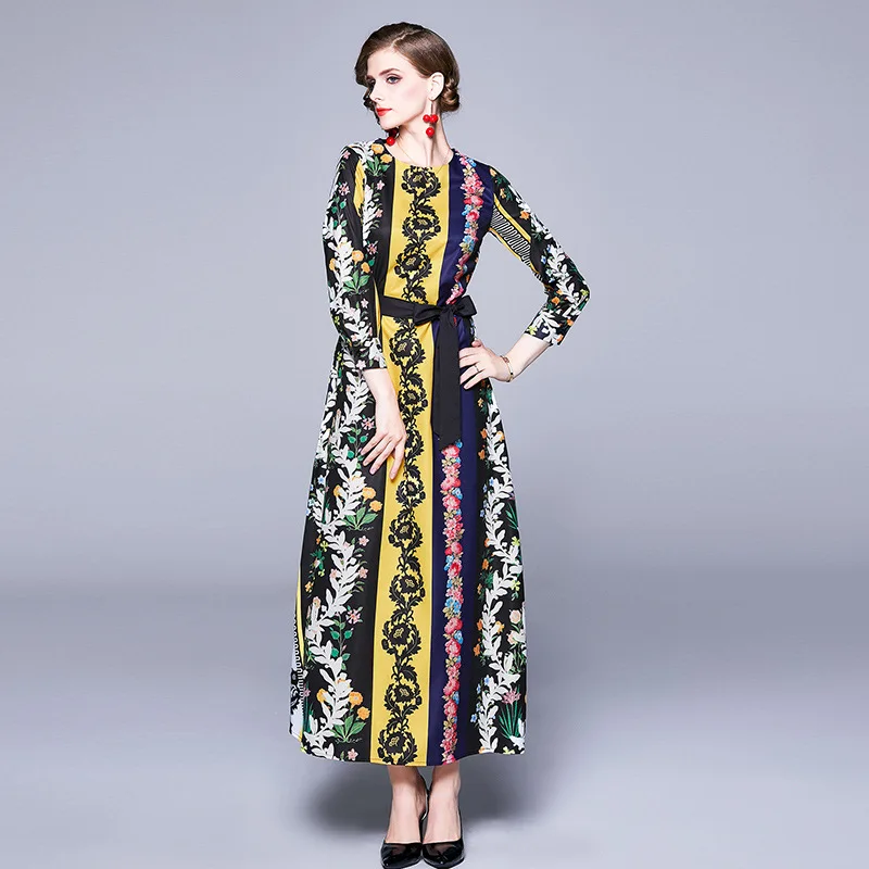 

Europe And America WOMEN'S Dress Elegant Western Style Debutante 2019 New Style Autumn High-waisted Printed Fashion Dress Mid-le