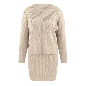 

Ladies Clothing Set Long Sleeve Autumn Winter Knitted Office Ol Women Outfits Round Neck Blouses + Skirt Female Clothes Set D30