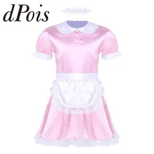 3 шт., мужская форма горничной костюмированная кукла с коротким рукавом, атласное платье с повязкой на голову и фартук, новинка, Клубная одежда