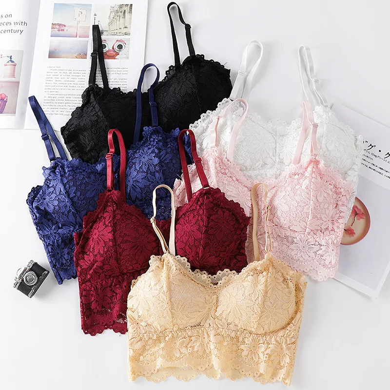 

BZEL Floral Bralette Padded Push Up Lace Bras For Women Corset Camis Underwear Wire Free Bra Crop Tops Brassiere Sexy Lingerie