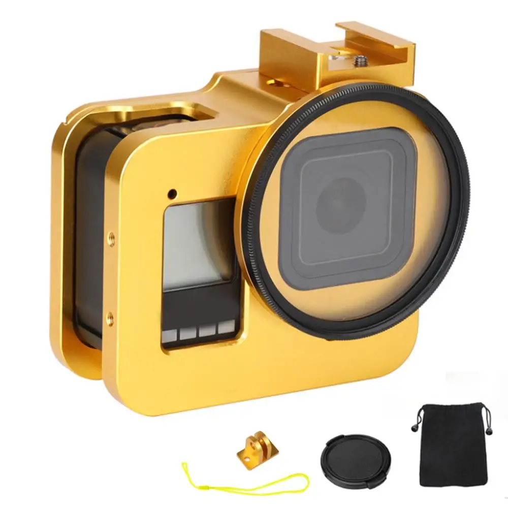JINSERTA алюминиевый сплав защитный чехол для GoPro Hero 8 черная металлическая рамка клетка+ УФ фильтр объектива для Go Pro 8 аксессуары для камеры - Цвет: Yellow