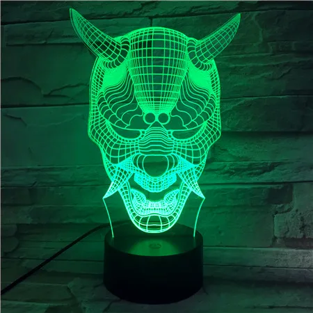 Ox Horn Монстр Форма 3D ночник Usb Сенсорная основа для настольной лампы 7 цветов