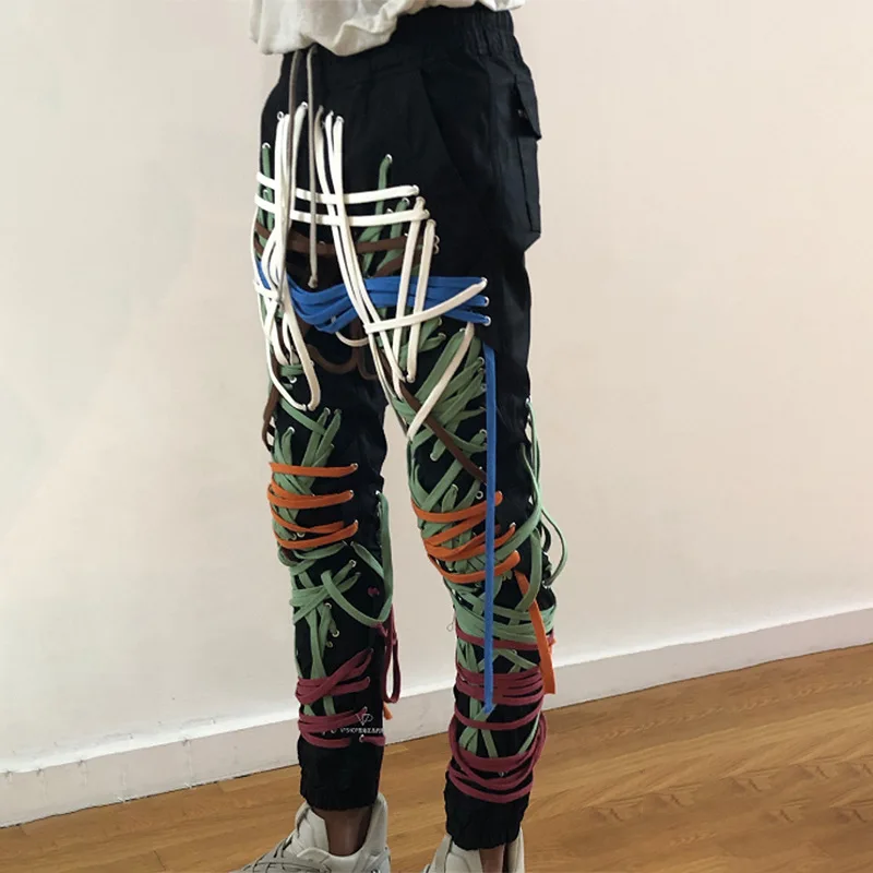 

2020 autumn Elastic Drawstring Cross Full Length Slim Feet High Street Pants Female Trousers And Single Breasted Jacket