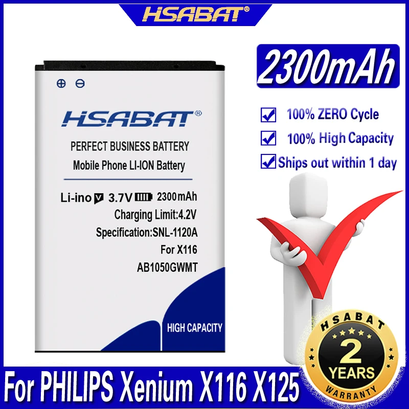 Аккумулятор HSABAT 2300 мАч AB1050GWMT AB1050FWMX для PHILIPS Xenium X116 X125 X126 X128 E103 E106 E255|Аккумуляторы
