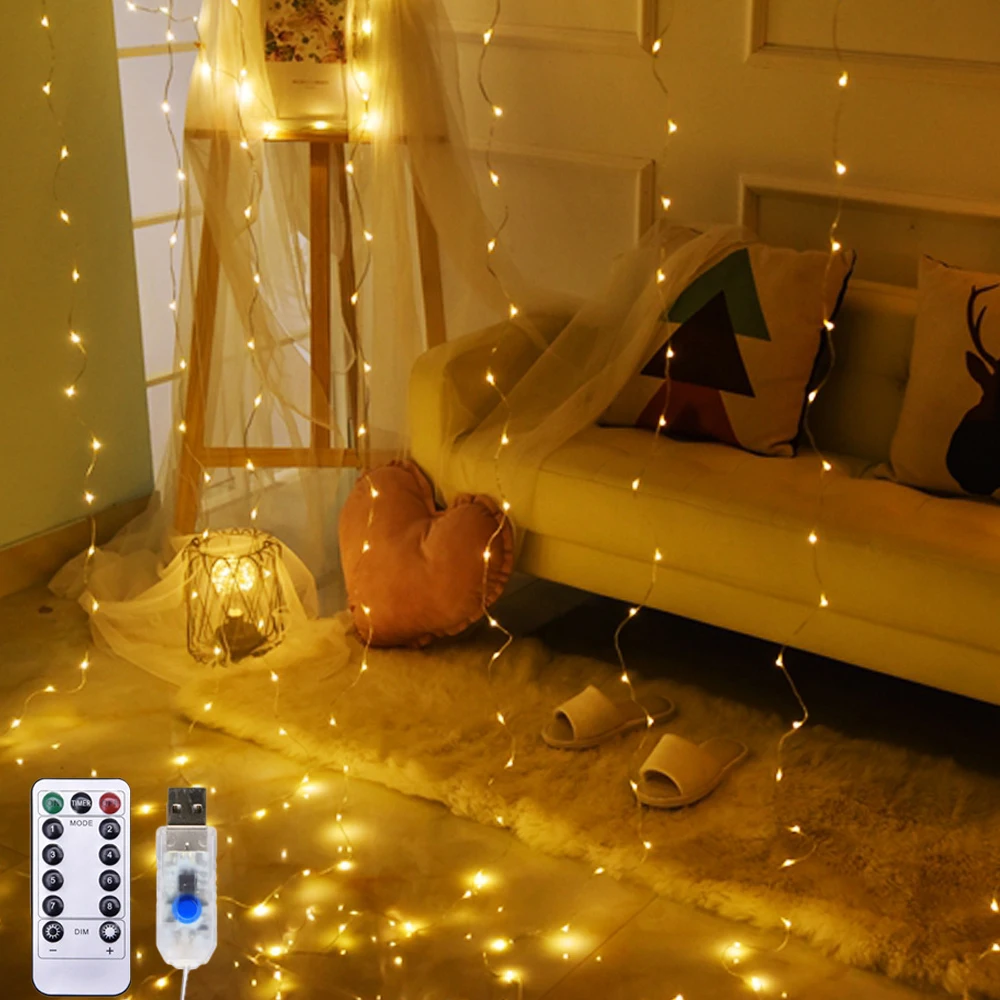 

LED Light Strings Curtain Fairy Lamp USB Bluetooth Music Lights Party Christmas Wedding Decoration with Remote Control 3x3m 3x1m