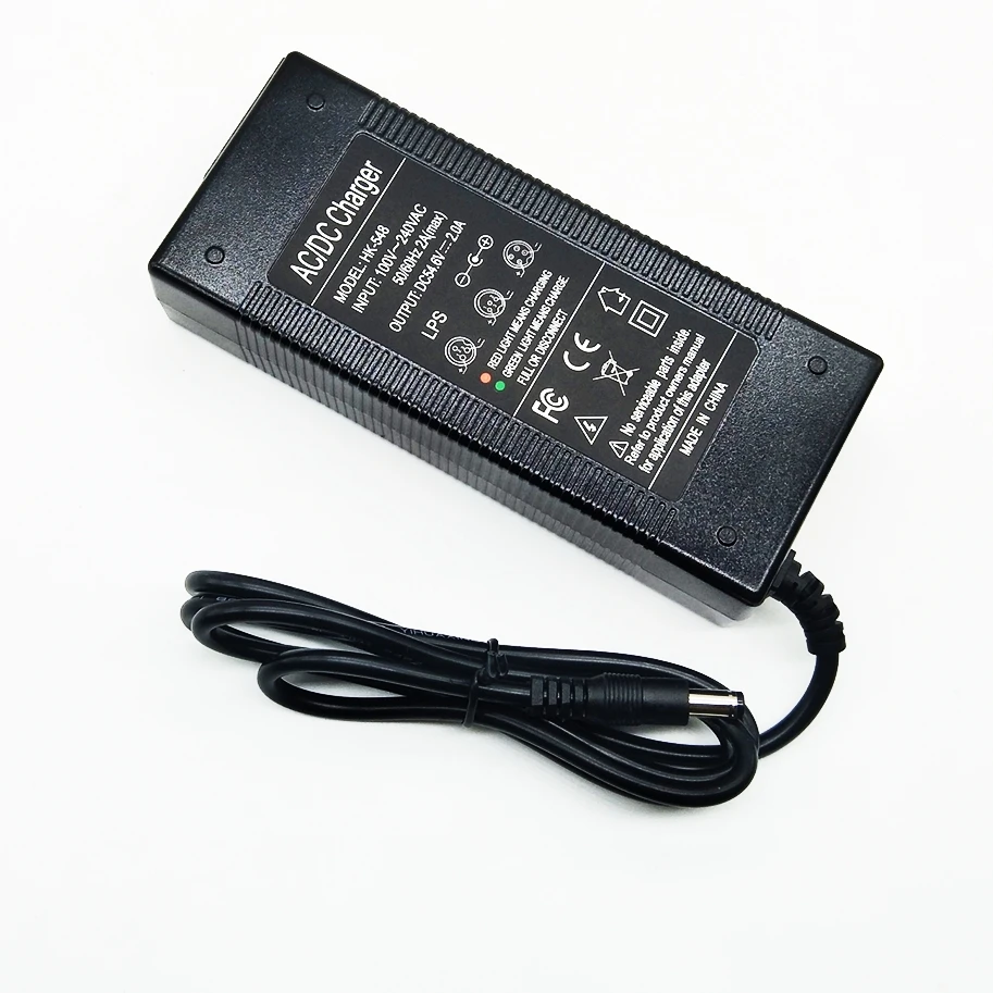 54,6 V 2A зарядное устройство 13S 48V литий-ионный аккумулятор зарядное устройство Выход DC 5,5*2,1 мм 54,6 V литий-полимерное зарядное устройство