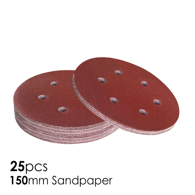 Lot de 25 disques de Ponçage Papier Abrasifs 150 mm 6  trous,auto-agrippants,Oxyde d