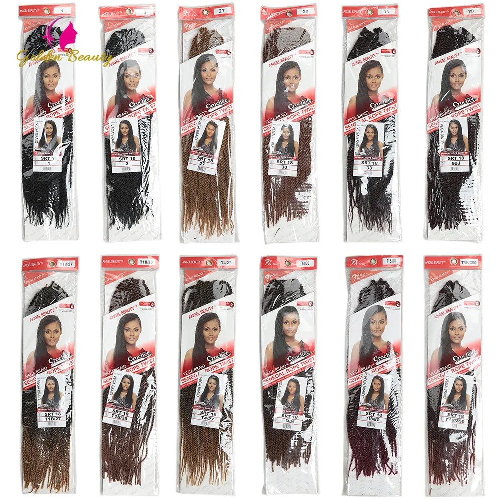 36 прядей Сенегальские крученые вязанные волосы Омбре коричневые синтетические косички для наращивания волос для африканских женщин 18 дюймов Золотая красота