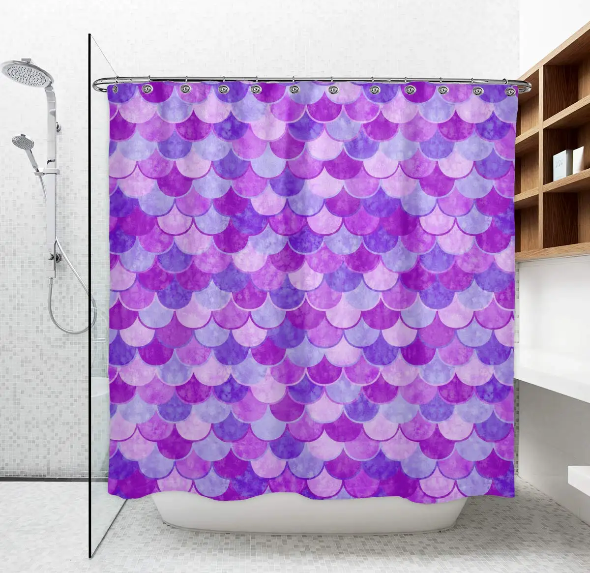 

Shower Curtain for Bathtub - 100% Fabric Waterproof Shower Curtains with 12 Plastic Hooks, 3D Print Bath Curtains 72 X 70 Inches