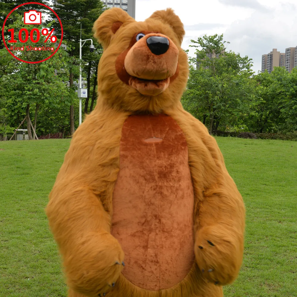 SAYGO Inflatable Cute Furry Plush Brown Bear Mascot Costume Fursuit Halloween Promotion Halloween Cosplay Party Dress Adult