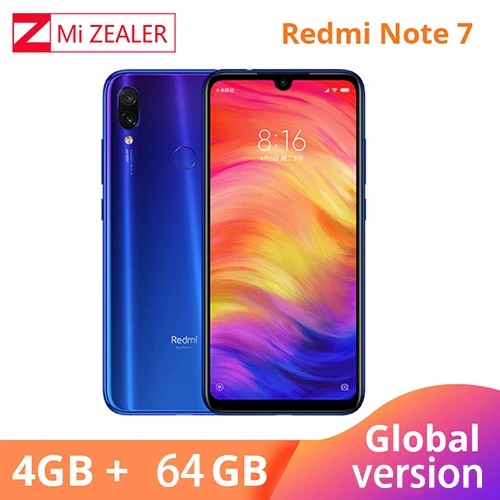 Белый Xiaomi Redmi Note 7 с глобальной версией, 4 Гб ОЗУ, 64 Гб ПЗУ, 5 В, 2 А, QC зарядка, мобильный телефон Snapdragon 660, 4000 мА/ч, Xiomi камера 48 МП - Цвет: Синий