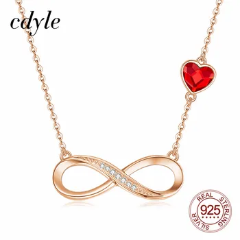 

Cdyle Wedding Bridal Jewelry Dainty 925 Sterling Silver Gold Color Infinity Necklace with Red Love Heart Crystal for Wife Gift