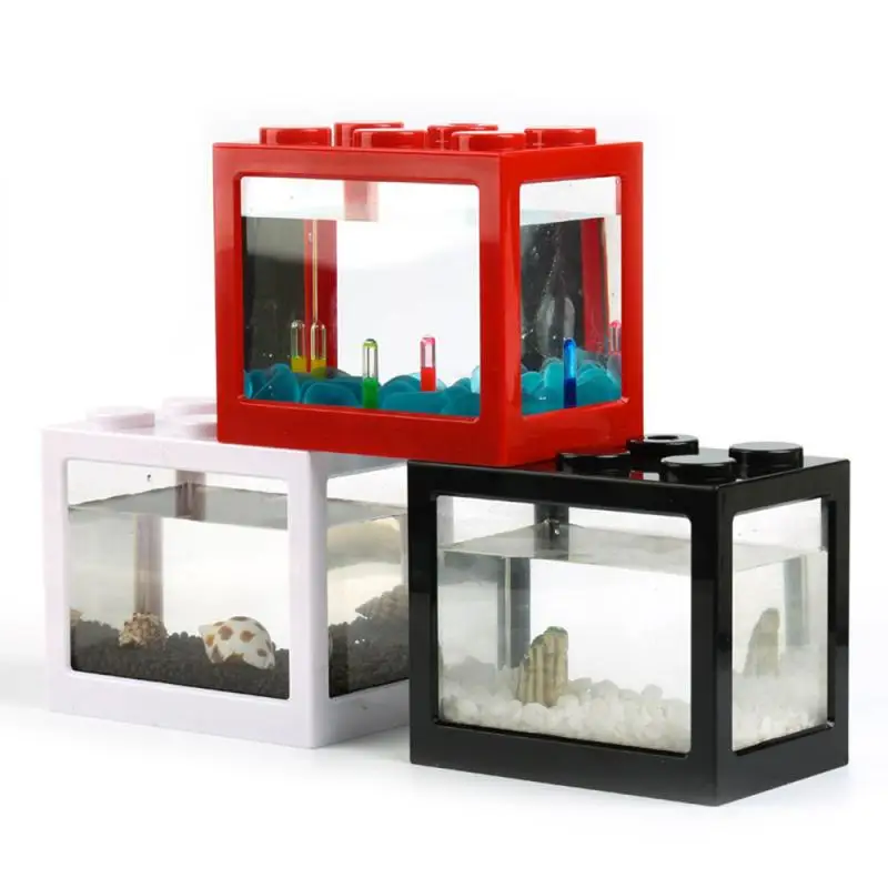 Креативные многоцветные стекируемые строительные блоки, экологические мини аквариумные рыбки, маленькие рептилии, домашнее украшение для чайного стола
