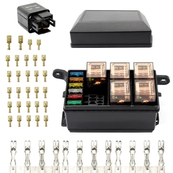 

12-Slot Relay Box 6 Relays Slots 6 ATC/ATO Standard Fuses Holder Block with 6Pcs Relays, 6Pcs Fuses Universal for Car and Marine