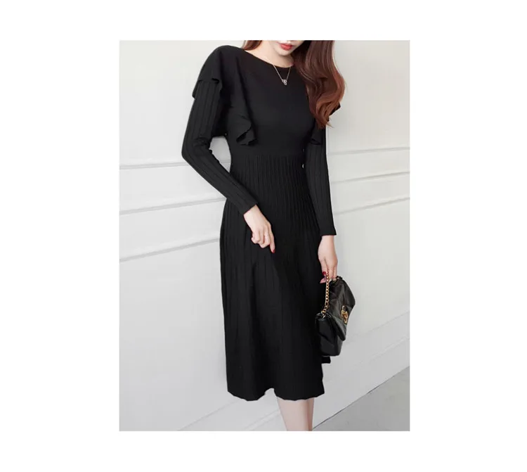 H Han queen, весенний свитер, женское платье, на шнуровке, с круглым вырезом, тонкое, элегантное, с оборками, винтажное платье, деловые, повседневные, офисные, вечерние платья