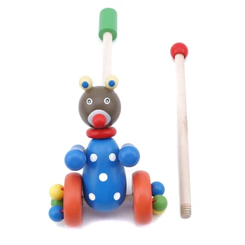 

Children Lovely Bear Frog Wood Puzzle Trolley Cart Toys Cartoon Animals Wooden Pushing Toy Infant Kid Baby Learning to Walk Cars