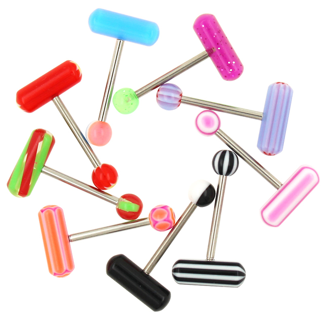 14G Acrylic Tongue Ring Nipple Piercing Barbell Flexible Colorful Bar Ear Cartilage Earring Stud for Women Body Jewelry