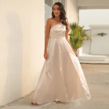 

Wedding Bridesmaid Dress Spring 2022 New High-Waisted Simple Slit Champagne Floor Length Evening Frock Women Birthday Party