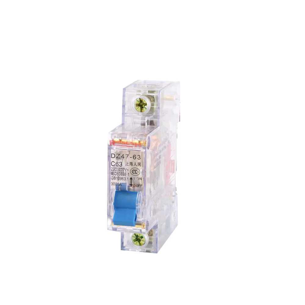 DZ47 63 прозрачный чехол 1P 6A 10A 16A AC 230V или 400V 20A 25A 32A 40A 50A 63A Mini Circuit Breaker