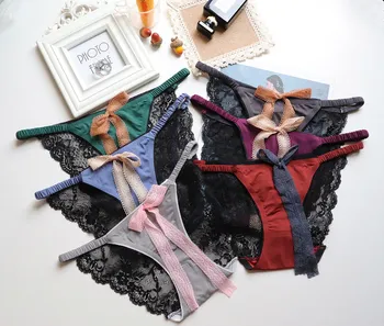 

Cute Nylon Girls Underwear Breathable Low-waisted Panties Women Sexy Sweet Briefs Lace Thongs