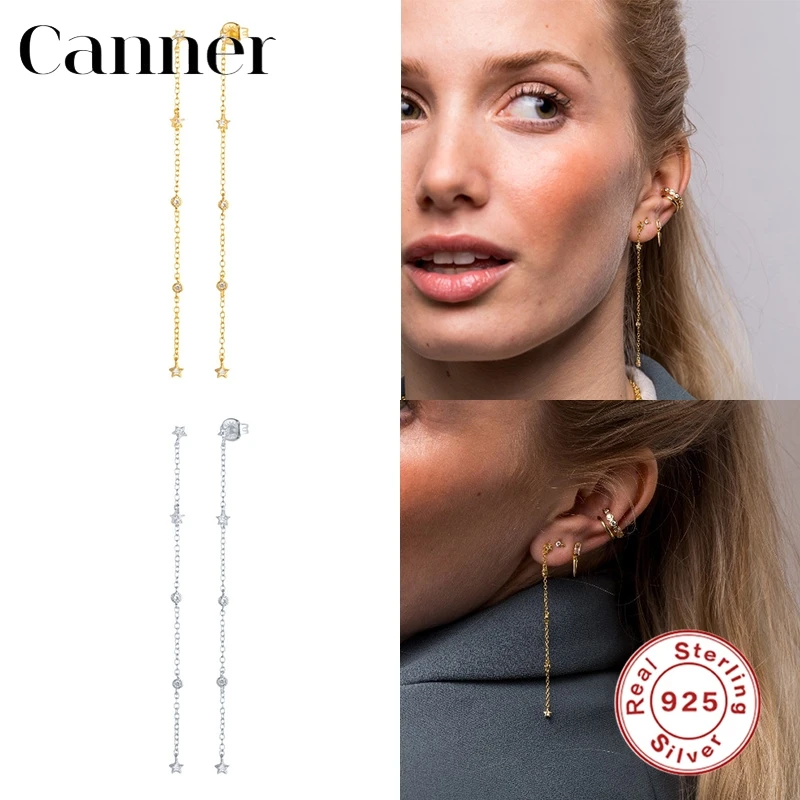 

Canner 1pair 925 Sterling Silver Stud Earrings CZ Small Bead Long Chain Dangle Earring For Women Fine Jewelry Piercing Aretes W4