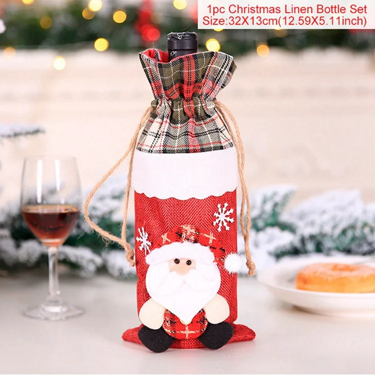 FengRise рождественские украшения для дома Санта Клаус крышка бутылки вина снеговик чулок держатели для подарков Рождество Navidad декор год - Цвет: wine bottle set 7