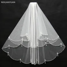 Женская свадебная вуаль с расческой, 2 слоя, тюль, блестки, бусины, свадебная вуаль, свадебные аксессуары