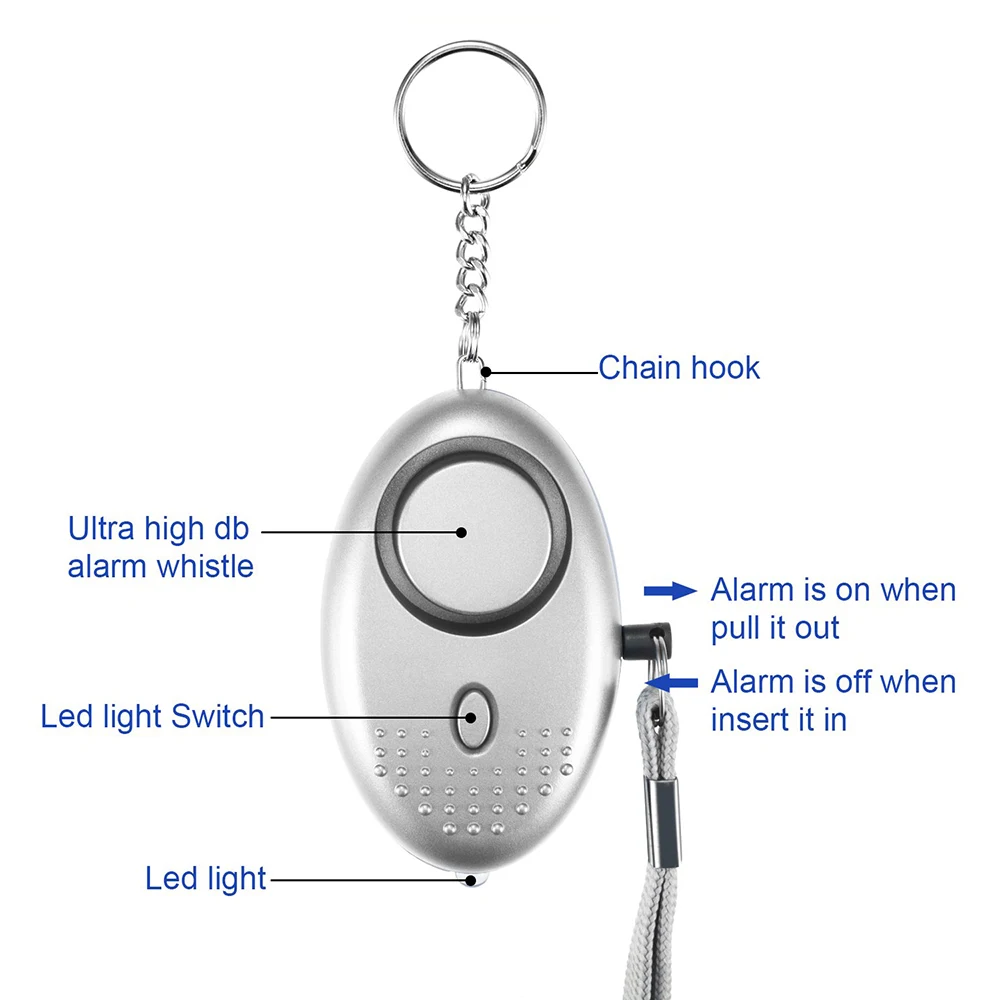 Портативная сигнализация для самообороны, 130 дБ, защита, персональный брелок, светильник, СВЕТОДИОДНАЯ Сигнализация для женщин, безопасность, для пожилых людей, с детьми, аварийный